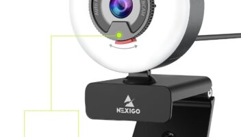 NexiGo N960E 1080P 60FPS Webcam with Light, Software Included, Fast AutoFocus, Built-in Privacy Cover, USB Web Camera, Dual Stereo Microphone, for Zoom Meeting Skype Teams Twitch