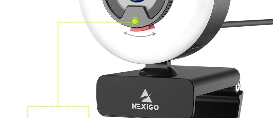 NexiGo N960E 1080P 60FPS Webcam with Light, Software Included, Fast AutoFocus, Built-in Privacy Cover, USB Web Camera, Dual Stereo Microphone, for Zoom Meeting Skype Teams Twitch