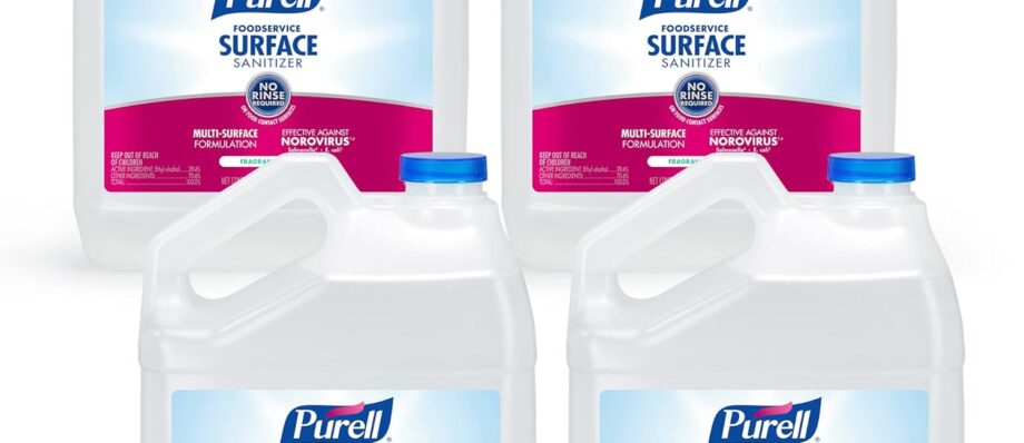 Purell Foodservice Surface Sanitizer, Fragrance Free, 1 Gallon Surface Sanitizer Pour Bottle Refill (Pack of 4) - 4341-04