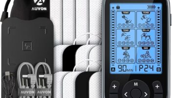 AUVON 3-in-1 TENS Unit Muscle Stimulator, EMS Massage Machine with 40 Intensities for Gradual Shoulder, Sciatica, Back Pain Relief, 24 Modes Rechargeable Electronic Pulse Massager with 12 TENS Pads