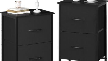 Yoobure Fabric Nightstand Set of 2 - Small Wood Bedside Tables with Storage Drawers for Bedrooms and Dorms