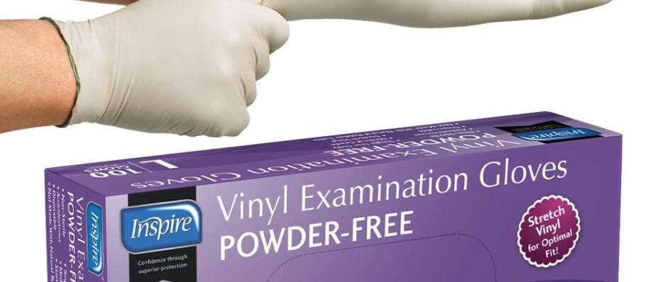 Inspire Medical Gloves Exam Gloves | Powder Free Stretch Vinyl Gloves | Disposable Gloves Disposable Latex Free Gloves | Cooking Gloves Disposable Food Safe Food Prep Gloves Plastic Gloves Disposable