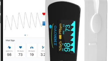 2024 Innovo iP900BP-B Bluetooth Fingertip Pulse Oximeter, Blood Oxygen Monitor with Free App, Plethysmograph, and Perfusion Index (Snowy White)