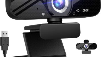 Full HD Webcam with Built-in Microphone and Rotatable Tripod, 1080P Video and Wide Angle Camera, Privacy Cover, for Desktop PC or Laptop Computer