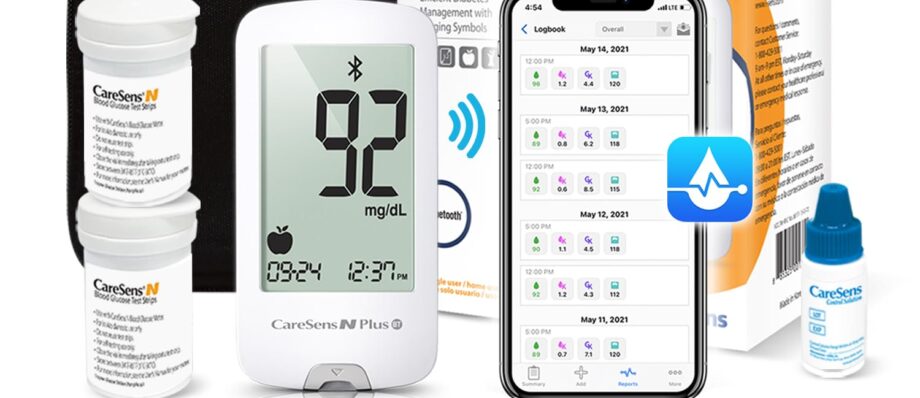 CareSens N Plus Bluetooth Blood Glucose Monitor Kit - 100 Test Strips, Lancets, Meter, Lancing Device, Travel Case, Control Solution