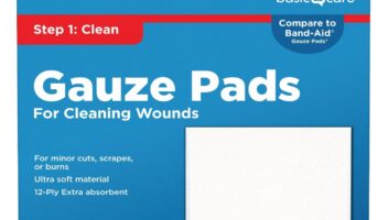 Amazon Basic Care Gauze Pads, 4x4 inches Sterile Medical Wound Dressing Sponges for Cleaning, Covering, & Cushioning Cuts & Minor Injuries, 50 Count (Pack of 1), (Previously All Health)