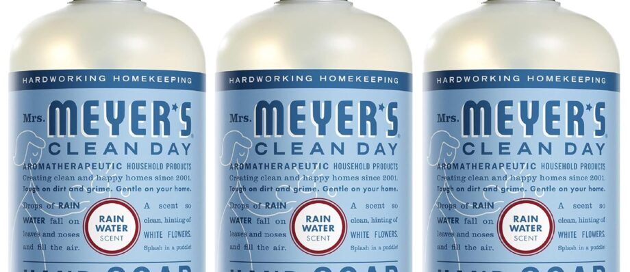 MRS. MEYER'S CLEAN DAY Hand Soap, Made with Essential Oils, Biodegradable Formula, Rain Water, 12.5 fl. oz - Pack of 3