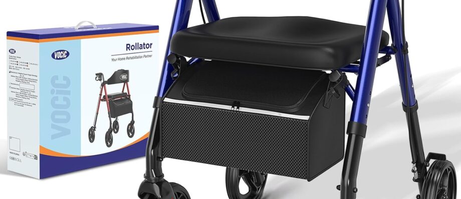 Walkers for Seniors,Foldable Walker with Seat,Rollator Walker with Durable Aluminum,8" Big Wheels for All Terrain, Ergonomic Seat and Backrest,Dual Adjustable Height Rolling Walker| Pashion Blue