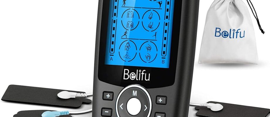 Belifu Dual Channel TENS EMS Unit 24 Modes Muscle Stimulator for Pain Relief Therapy, Electronic Pulse Massager Muscle Massager with 10 Pads, Dust-Proof Drawstring Storage Bag, Fastening Cable Ties