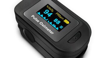 Fingertip Pulse Oximeter, Blood Oxygen Saturation Monitor (SpO2) with Pulse Rate Measurements and Pulse Bar Graph, Portable Digital Reading OLED Display, Batteries Included