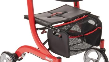 Drive Medical RTL10266 Nitro Euro-Style 4-Wheel Rollator Walker With Seat, Red