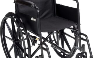 Drive Medical SSP118FA-SF Silver Sport 1 Folding Transport Wheelchair with Full Arms and Removable Swing-Away Footrest, Black