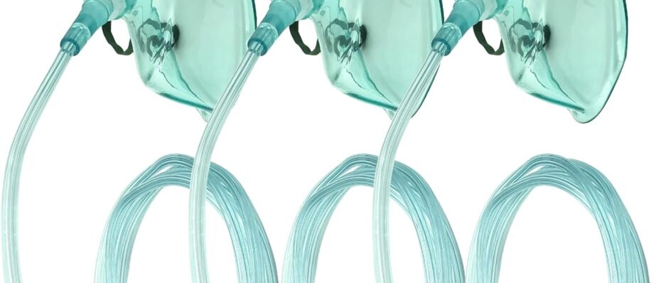 3 Pack Oxygen Mask for Face Adult with 7 Ft Tube, Adult Oxygen Mask with Adjustable Elastic Strap - Adult Elongated Size