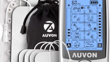 AUVON Dual Channel TENS Unit Muscle Stimulator Machine with 20 Modes, 2" and 2"x4" TENS Unit Electrode Pads