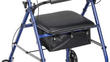 Drive Medical Aluminum Rollator Walker Fold Up and Removable Back Support, Padded Seat, 6" Wheels, Blue,R726BL