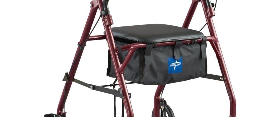 Healthcare Direct Steel Rollator Walker with 350 lb. Weight Capacity, Burgundy