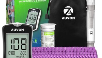 AUVON Blood Glucose Monitor Kit, High Accuracy Blood Sugar Test Kit with 50 Glucometer Strips, 50 30G Lancets, 1 Lancing Devices, DS-W Diabetes Testing Kit, No Coding Required, Travel Size