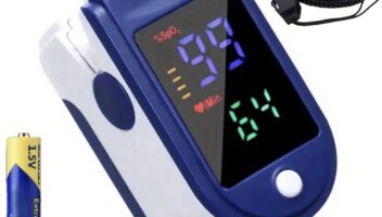 Finger Pulse Oximeter Larger Display Blood Oxygen Monitor with Batteries and Lanyard Included Fingertip Pulse Oximeter Color: Navy Blue