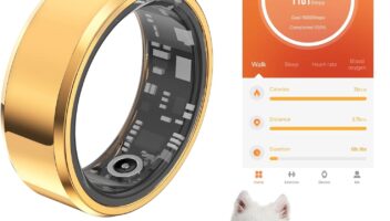 2024 New Smart Ring, Bluetooth 5.0, Shake to Take Photos, Activity Tracker, Sleep Monitor, Health Tracker, Heart Rate Monitor, Blood Oxygen Monitor, Calorie Tracker (Gold, 8-57.0mm/2.24")