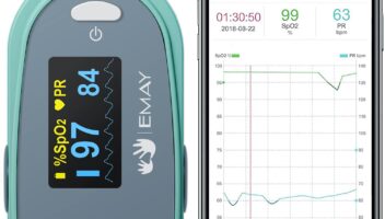 EMAY Sleep Oxygen Saturation Monitor | Records Oxygen & Heart Rate Continuously | Provides Granular Data, Overnight Report and CSV File | Comes with iOS/Android App