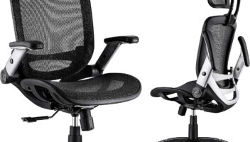 GABRYLLY Ergonomic Mesh Office Chair, High Back Desk Chair - Adjustable Headrest with Flip-Up Arms, Tilt Function, Lumbar Support and PU Wheels, Swivel Computer Task Chair