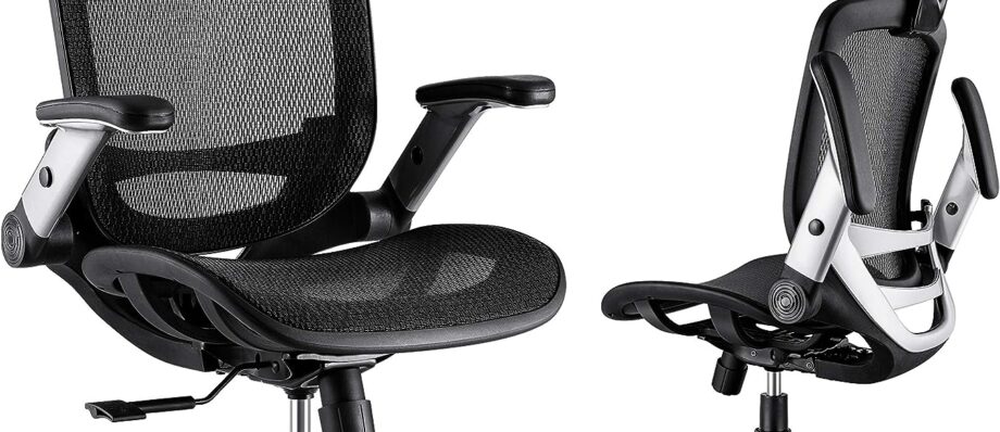 GABRYLLY Ergonomic Mesh Office Chair, High Back Desk Chair - Adjustable Headrest with Flip-Up Arms, Tilt Function, Lumbar Support and PU Wheels, Swivel Computer Task Chair