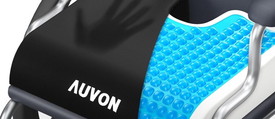 AUVON Gel Wheelchair Seat Cushion, Relieve Sciatica, Back, Coccyx, Pressure Sore and Ulcer Pain, Refreshing & Ergonomic Chair Cushion with Waterproof Silk Fabric, Anti-Slip Cover, Removable Strap