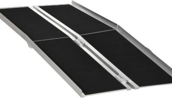 HOMCOM Wheelchair Ramp 6FT, Folding Aluminum Threshold Ramp with Non-Slip Surface, Transition Plate, 594lbs Weight Capacity for Home, Doorways, Curbs, Steps