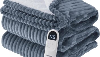 Bedsure Heated Blanket Electric Full Size - Soft Ribbed Flannel, Fast Heating Electric Blanket with 6 Heating Levels & 10 Time Settings, 8 Hours Auto-Off (72x84 inches, Grey)