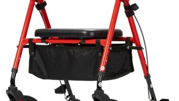 ELENKER Rollator Walker with 10” Wheels, Sponge Padded Seat and Backrest, Fully Adjustment Frame for Seniors, Red