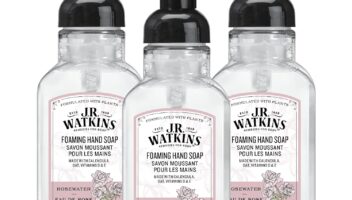 J.R. Watkins Foaming Hand Soap with Pump Dispenser, Moisturizing Foam Hand Wash, All Natural, Alcohol-Free, Cruelty-Free, USA Made, Rosewater, 9 fl oz, 3 Pack