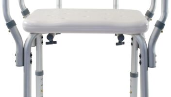 Essential Medical Supply Height Adjustable Shower and Bath Bench with Padded Arms, Contoured Back and Textured Shower Chair Seat