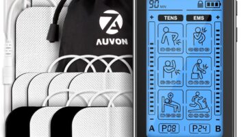 AUVON 4 Outputs TENS Unit EMS Muscle Stimulator Machine for Pain Relief Therapy with 24 Modes Electric Pulse Massager, 2" and 2"x4" Electrodes Pads (Black)