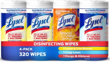 Lysol Disinfectant Wipes Bundle, Multi-Surface Antibacterial Cleaning Wipes, contains x2 Lemon & Lim Blossom, Crisp Linen, Mango & Hibiscus, Pack of 4