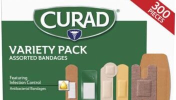 Curad Assorted Bandages Variety Pack 300 Pieces, Including Antibacterial, Heavy Duty, Fabric, and Waterproof Bandages