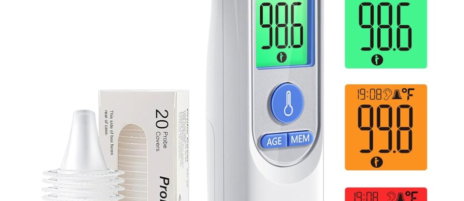 Ear Thermometer, Digital Ear Thermometer for Kids and Adults, High Accuracy Baby Thermometer with 1s Result, 3-Color Coded and 30 Memory Recall, Easy to Use, with 21 Disposable Probe Covers