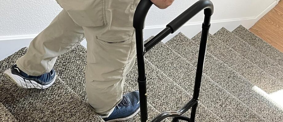 New Stair Climbing Assist Cane by Rock Steady Cane Lets You Walk Up and Down Stairs Easily with Less Pain. Perfect Step Helper for Those with Sore Hips and Knees