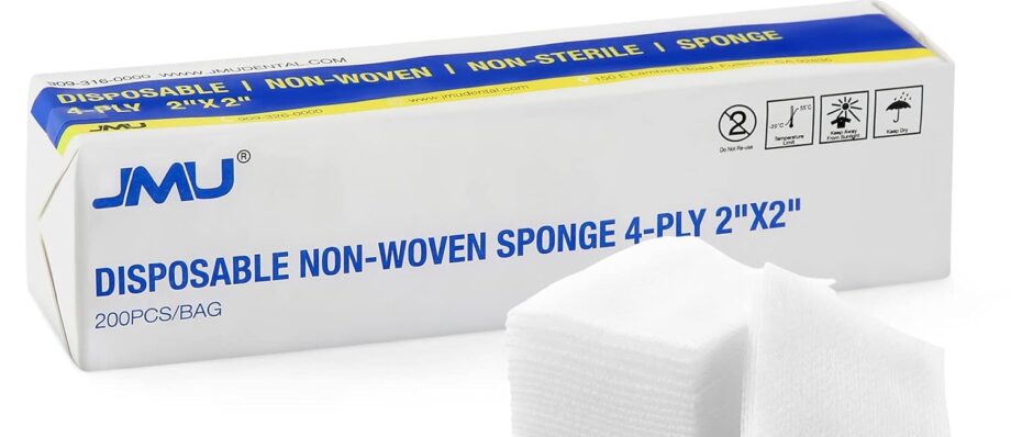 Gauze Pads 2x2, JMU 4-Ply Non Woven Gauze Sponge, Non Sterile Dental Gauze 200 Pieces All Purpose Gauze Sponges