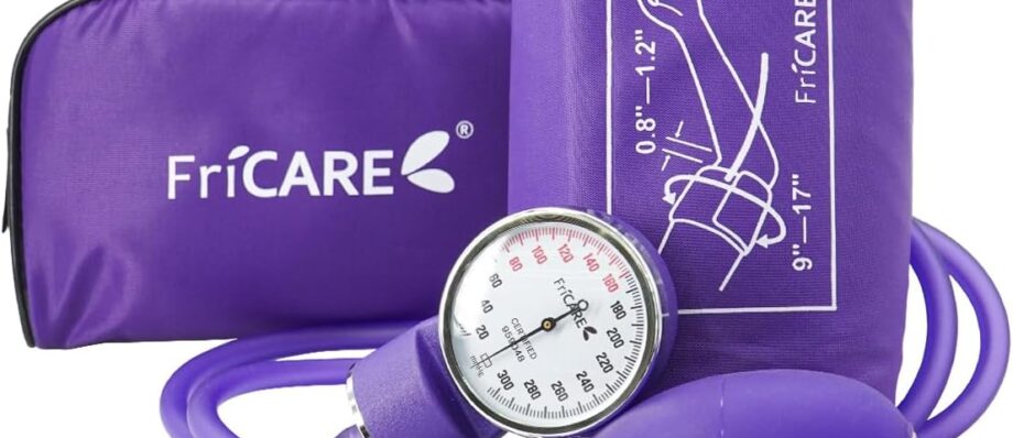 FriCARE Manual Blood Pressure Cuff Kit for Nursing Students - BP Cuff for Home Health Use - Sphygmomanometer for Medical School Essentials - Lifetime Calibration Support, Carrying Case, XL, Purple