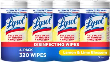 Lysol Disinfectant Wipes, Multi-Surface Antibacterial Cleaning Wipes, For Disinfecting and Cleaning, Lemon and Lime Blossom, Pack of 4 (Packaging may vary)