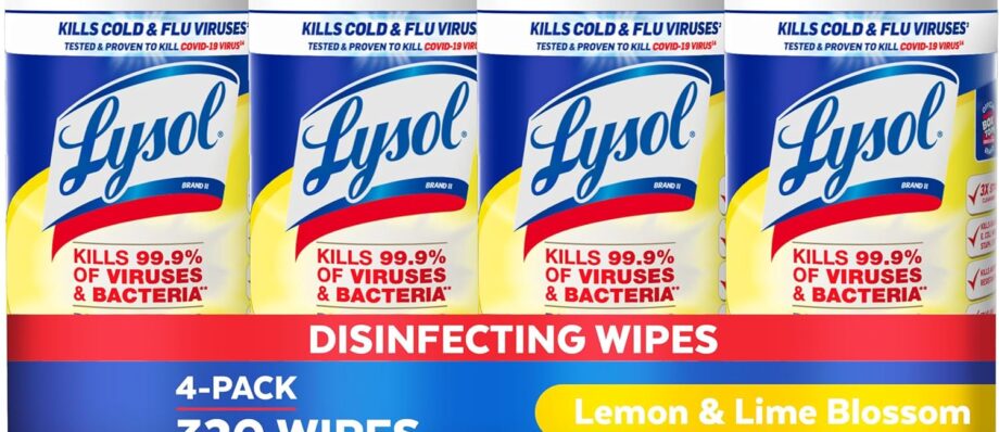 Lysol Disinfectant Wipes, Multi-Surface Antibacterial Cleaning Wipes, For Disinfecting and Cleaning, Lemon and Lime Blossom, Pack of 4 (Packaging may vary)