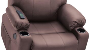 MCombo Electric Power Lift Recliner Chair Sofa with Massage and Heat for Elderly, 3 Positions, 2 Side Pockets, and Cup Holders, USB Ports, Faux Leather 7040 (Medium, Light Brown)