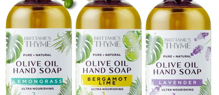 Brittanie's Thyme Organic Natural Hand Soap - Castile Soap Made Olive Oil And Natural Luxurious Essential Oils. Vegan & Gluten Free (Bergamot/Lavender/Lemongrass)