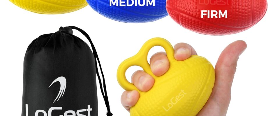 LoGest 3 Pack Hand Strengthener Devices Ball Exercisers - 3 Level Set for Therapy, Arthritis and Carpal Tunnel - Lightweigt Training Equipment Targets Fingers and Wrist Hand Exercisers for Strength 6J094G