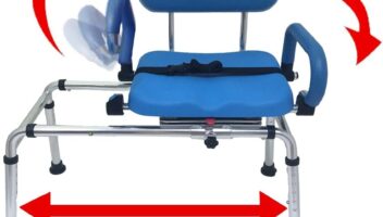 Platinum Health Carousel Sliding Shower Chair Tub Transfer Bench with Swivel Seat, Premium Padded, Pivoting Arms, Adjustable Space Saving Design for Tubs, Inside Shower, for Handicap & Seniors, Blue