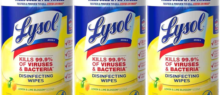 Lysol Disinfectant Wipes, Multi-Surface Antibacterial Cleaning Wipes, For Disinfecting and Cleaning, Lemon and Lime Blossom, 80 Count (Pack of 3)