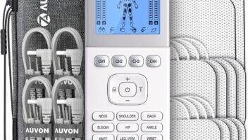 AUVON 4 Outputs TENS Unit 24 Modes Muscle Stimulator with EVA Travel Case, Rechargeable TENS EMS Machine with Easy-to-Select Button Design for Pain Relief, 2X Battery Life, 10 Electrode Pads