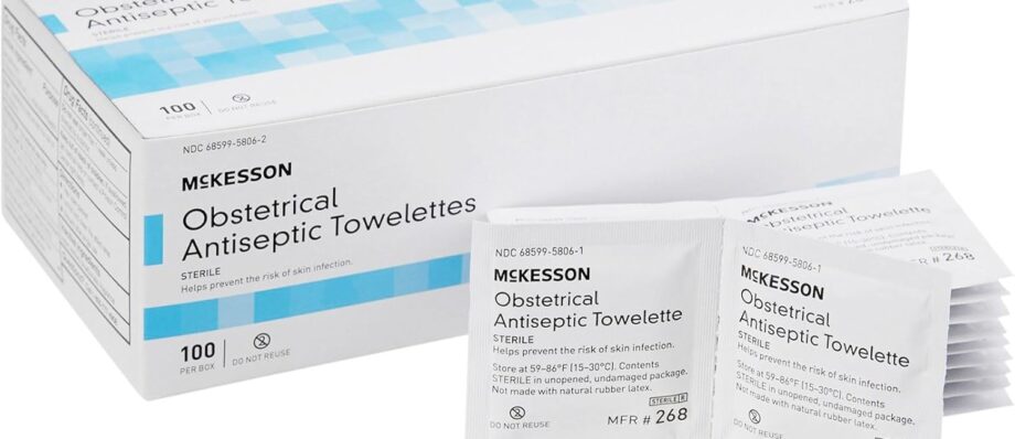 McKesson Obstetrical Antiseptic Towelettes Wipes, Sterile, Individual Packet, Clean Scent, 100 Count, 1 Pack