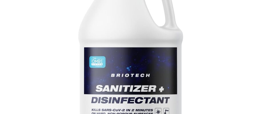 BRIOTECH Sanitizer Disinfectant Hypochlorous Spray, Kills 99.99% of Viruses & Bacteria, Eliminate Odor, Gentle for Nurseries & Play Rooms, Rinse Free Food Contact Surface Sanitizer, 1 Gal Refill