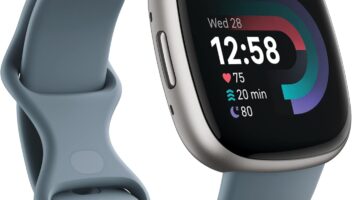 Fitbit Versa 4 Fitness Smartwatch with Daily Readiness, GPS, 24/7 Heart Rate, 40+ Exercise Modes, Sleep Tracking and more, Waterfall Blue/Platinum, One Size (S & L Bands Included)